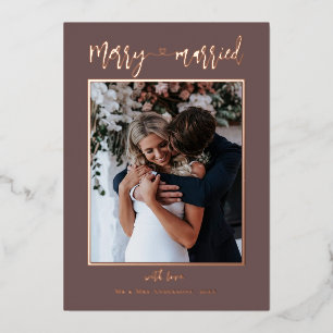 Carte De Vœux En Aluminium Rose Gold Joyeux Mariés 2 Photos Premier Noël