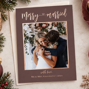 Carte De Vœux En Aluminium Rose Gold Joyeux Mariés 2 Photos Premier Noël
