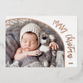 Carte De Vœux En Aluminium Rose Gold Joyeux Noël Script (Recto)