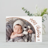 Carte De Vœux En Aluminium Rose Gold Joyeux Noël Script (Debout devant)