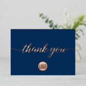 Carte De Vœux En Aluminium Rose Gold Navy Blue Business Merci (Debout devant)