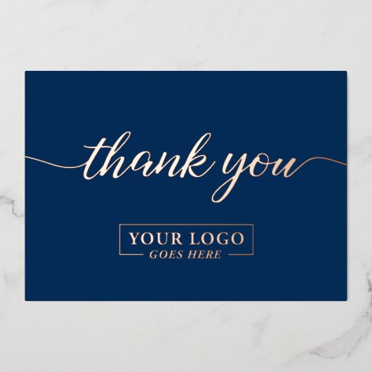 Carte De Vœux En Aluminium Rose Gold Navy Blue Custom Business logo (Recto)