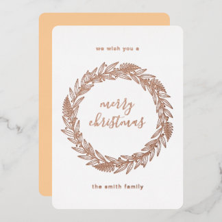 Carte De Vœux En Aluminium Rose Gold Pressed Wreath Merry Christmas Foil Holi