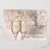Carte De Vœux En Aluminium Rose Gold Script Nouvelle Année Célébration Invita (Recto)