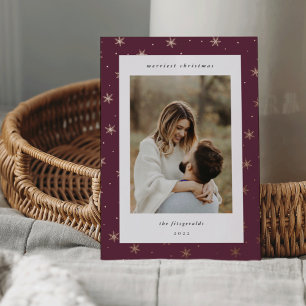 Carte De Vœux En Aluminium Rose Gold Snowflake Frontière Noël Photo
