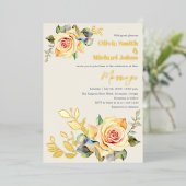 Carte De Vœux En Aluminium Roses et Eucalyptus Faire-part de mariage de code (Debout devant)