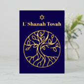 Carte De Vœux En Aluminium Rosh Hashanah Gold Foil Arbre de vie bleu (Debout devant)