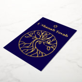 Carte De Vœux En Aluminium Rosh Hashanah Gold Foil Arbre de vie bleu (Rotation)