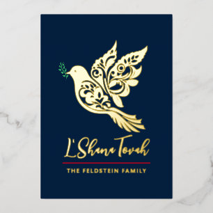 Carte De Vœux En Aluminium Rosh Hashanah Peace Shalom Dove Jour de l'An juif