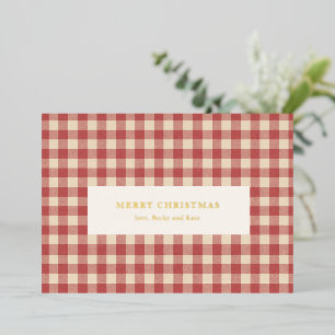 Carte De Vœux En Aluminium Rouge Gingham Noël Moderne Rustique