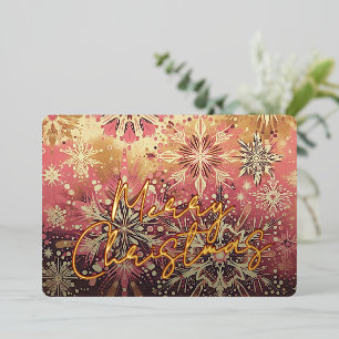 Carte De Vœux En Aluminium Rouge moderne rose Abstrait Flocon de neige Art Fl