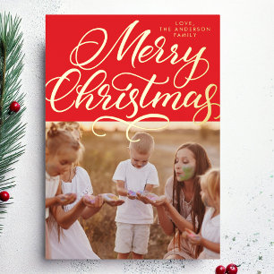 Carte De Vœux En Aluminium Rouge or Joyeux Noël Lettres Photo