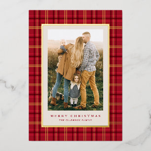 Carte De Vœux En Aluminium Rouge Plaid Classique de Noël Trois Photos