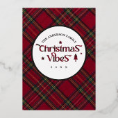 Carte De Vœux En Aluminium Rouge & Vert Classé Plaid "Vibes de Noël" Personna (Verso)