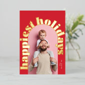 Carte De Vœux En Aluminium rouge vert or gras texte arc photo noël (Debout devant)