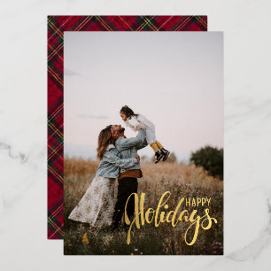 Carte De Vœux En Aluminium Rouge & Vert Plaid Classique "Noël Vibes" Personna