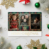 Carte De Vœux En Aluminium Rouge & Vert Tartan Plaid Joyeux Noël Photo