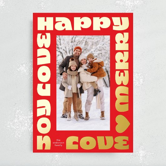 Carte De Vœux En Aluminium rouge vif or moderne photo de noël