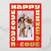 Carte De Vœux En Aluminium rouge vif or moderne photo de noël (Recto)