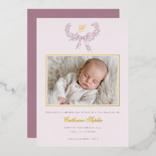 Carte De Vœux En Aluminium Ruban à nœud de couronne vintage rose bébé