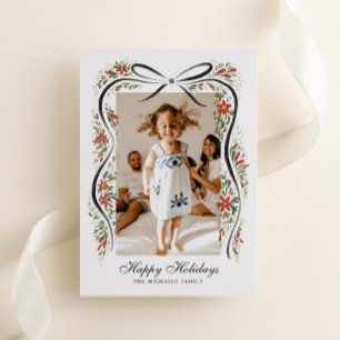 Carte De Vœux En Aluminium Ruban de Noël festif avec Poinsettias