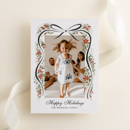 Carte De Vœux En Aluminium Ruban de Noël festif avec Poinsettias