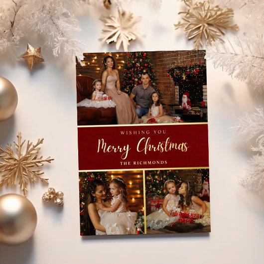 Carte De Vœux En Aluminium Rustic 5 photo collage Joyeux Noël famille