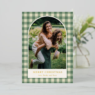 Carte De Vœux En Aluminium Rustic Green En vichy Arch Photo moderne Noël