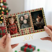 Carte De Vœux En Aluminium Rustic Red & Green Plaid Christmas Joie Photo