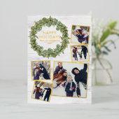 Carte De Vœux En Aluminium Rustique 5 Photo Collage Vert Noël Or (Debout devant)