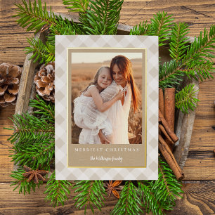 Carte De Vœux En Aluminium Rustique Kraft hiver Plaid Photo de Noël