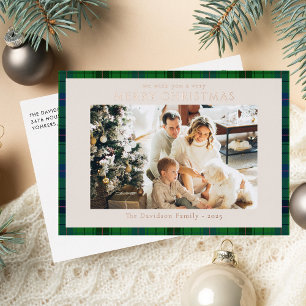 Carte De Vœux En Aluminium Rustique Plaid 1 Photo personnalisée Tartan Noël
