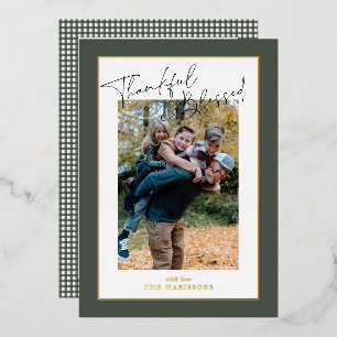 Carte De Vœux En Aluminium Sage Green feuille en vichy Thanksgiving photo de