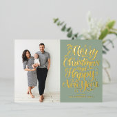 Carte De Vœux En Aluminium Sage Green Joyeux Noël et Bonne Année Photo (Debout devant)