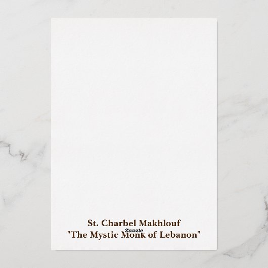 Carte De Vœux En Aluminium Saint Charbel Makhlouf (Verso)