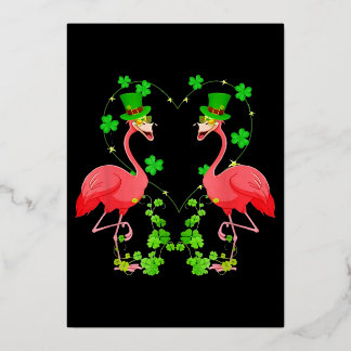 Carte De Vœux En Aluminium Saint Patrick's Day Flamant rose Shamrock Coeur