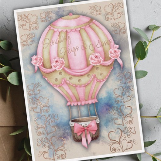 Carte De Vœux En Aluminium Saint-Valentin Montgolfière Rétro