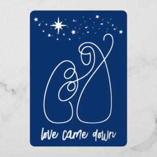 Carte De Vœux En Aluminium Sainte Famille Noël Minimalisme Ligne Art Bleu