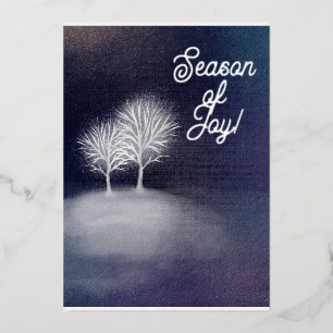 Carte De Vœux En Aluminium Saison de joie nuit argent paysage