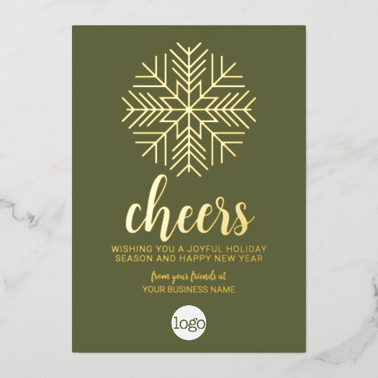 Carte De Vœux En Aluminium Salutation d'entreprise Snowflake - Or vert (Recto)