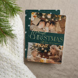 Carte De Vœux En Aluminium Salutation festive | Merriest Christmas 2 Photo<br><div class="desc">Notre design festif et élégant de cartes de vacances est la façon parfaite de montrer deux de vos photos de famille préférées. Design caractéristiques "Merriest Christmas" dans la typographie brillante feuille d'or et écriture manuscrite, avec votre nom de famille. Les cartes sont retournées à un motif de flocon blanc en...</div>