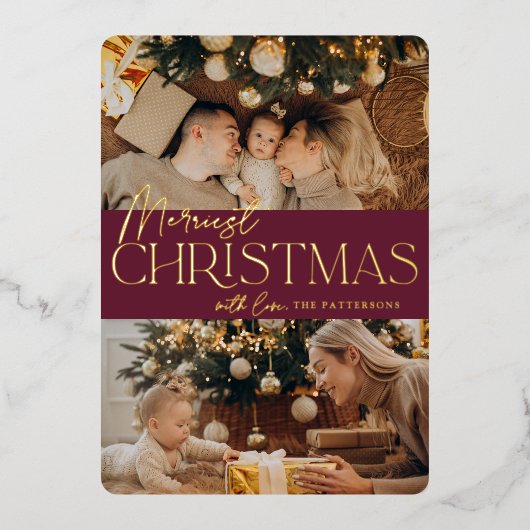 Carte De Vœux En Aluminium Salutation festive | Merriest Christmas 2 Photo (Recto)