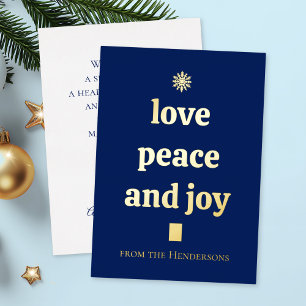 Carte De Vœux En Aluminium Sapin de Noël Bleu Minimaliste Amour Paix Joie