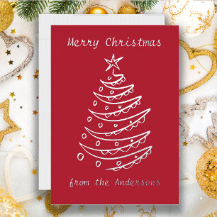 Carte De Vœux En Aluminium Sapin de Noël en feuille d'argent rouge