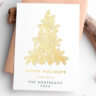 Carte De Vœux En Aluminium Sapin de Noël Joyeux Noël Arbre de Noël Heureux Or