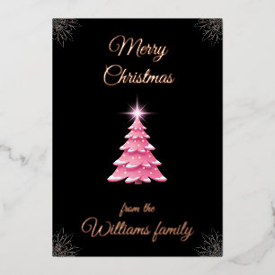Carte De Vœux En Aluminium Sapin de Noël rose avec nom de famille