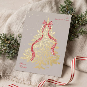 Carte De Vœux En Aluminium Sapin de Noël rustique et festif rayure noeud roug