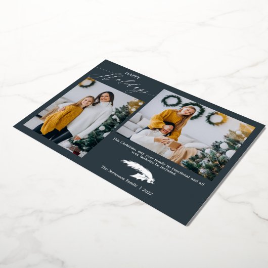 Carte De Vœux En Aluminium Script 2 photos Noël bleu heureux (Rotation)