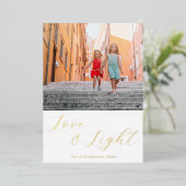 Carte De Vœux En Aluminium Script Amour Lumière Simple Hanukka Deux Photo Or (Debout devant)