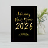 Carte De Vœux En Aluminium Script Bordure Bonne année 2026 Photo Noir (Debout devant)